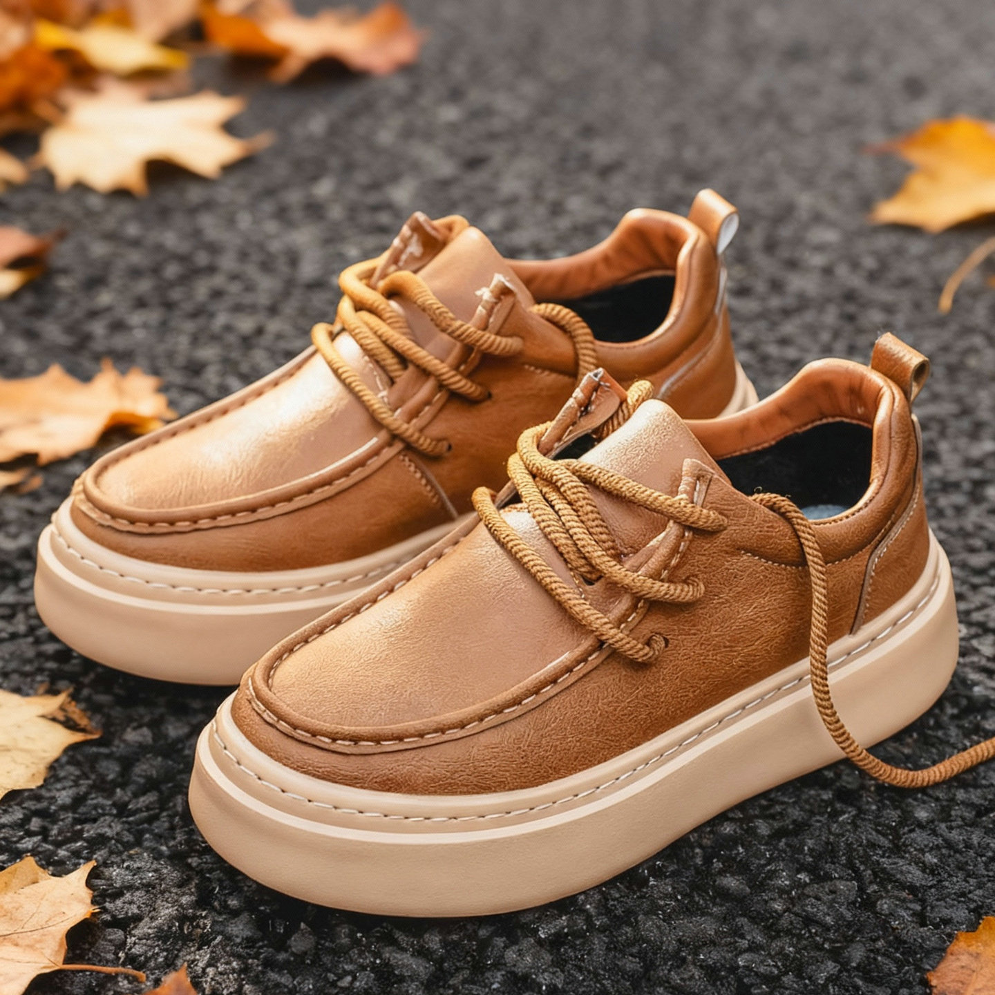 男士板鞋复古袋鼠鞋美式潮流时尚卡其百搭系带厚底皮面软底休闲鞋,流行男鞋,休闲板鞋,淘宝优惠券,粉丝福利购,淘宝优惠卷