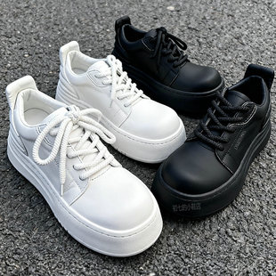 白色板鞋男鞋子真皮小众潮鞋高级感厚底黑色德比鞋美式大头面包鞋