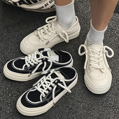 板鞋 帆布鞋 半拖可踩后跟两穿踩脚鞋 夏季 男鞋 小众半托一脚蹬懒人鞋