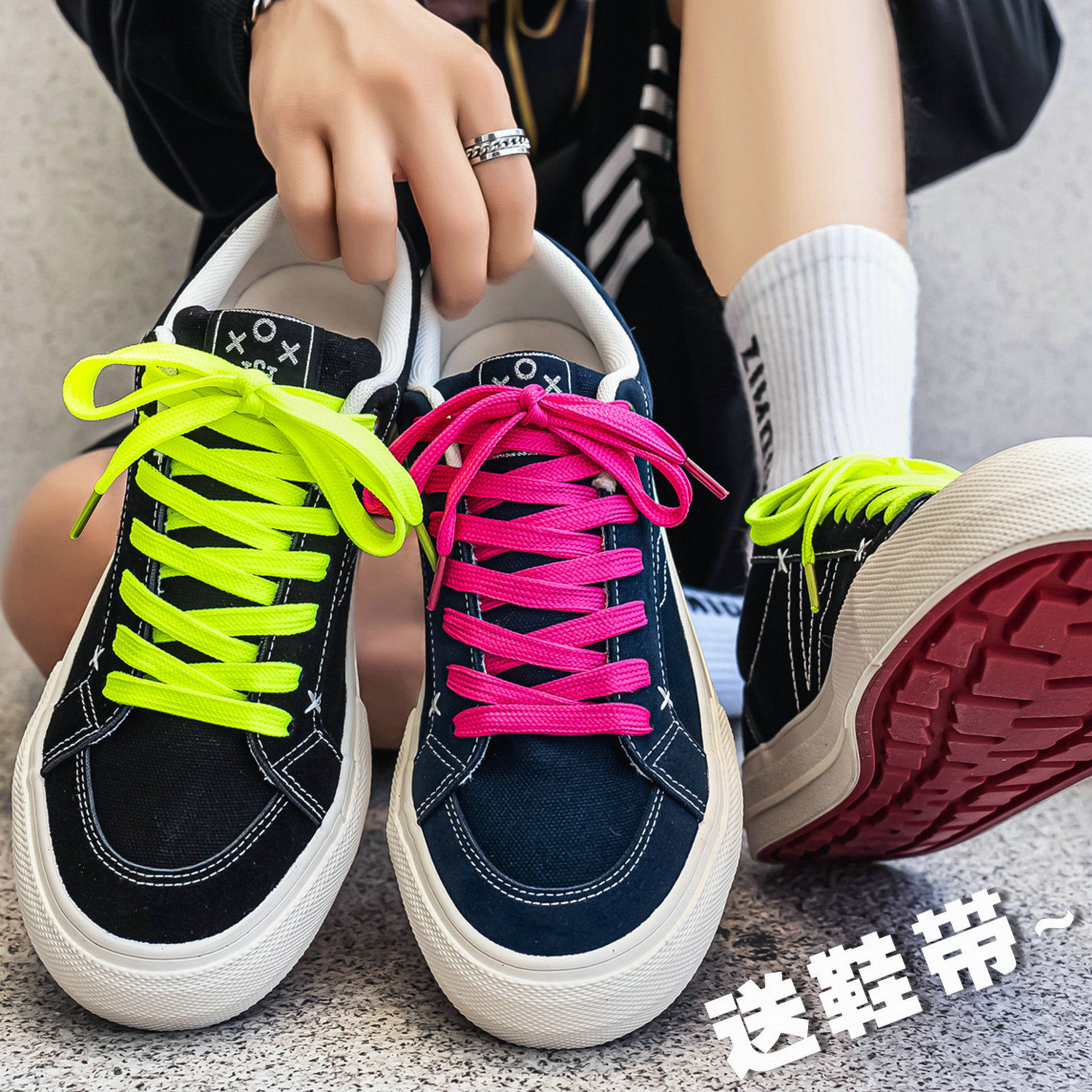 送鞋带！潮流多巴AN风格帆布鞋~