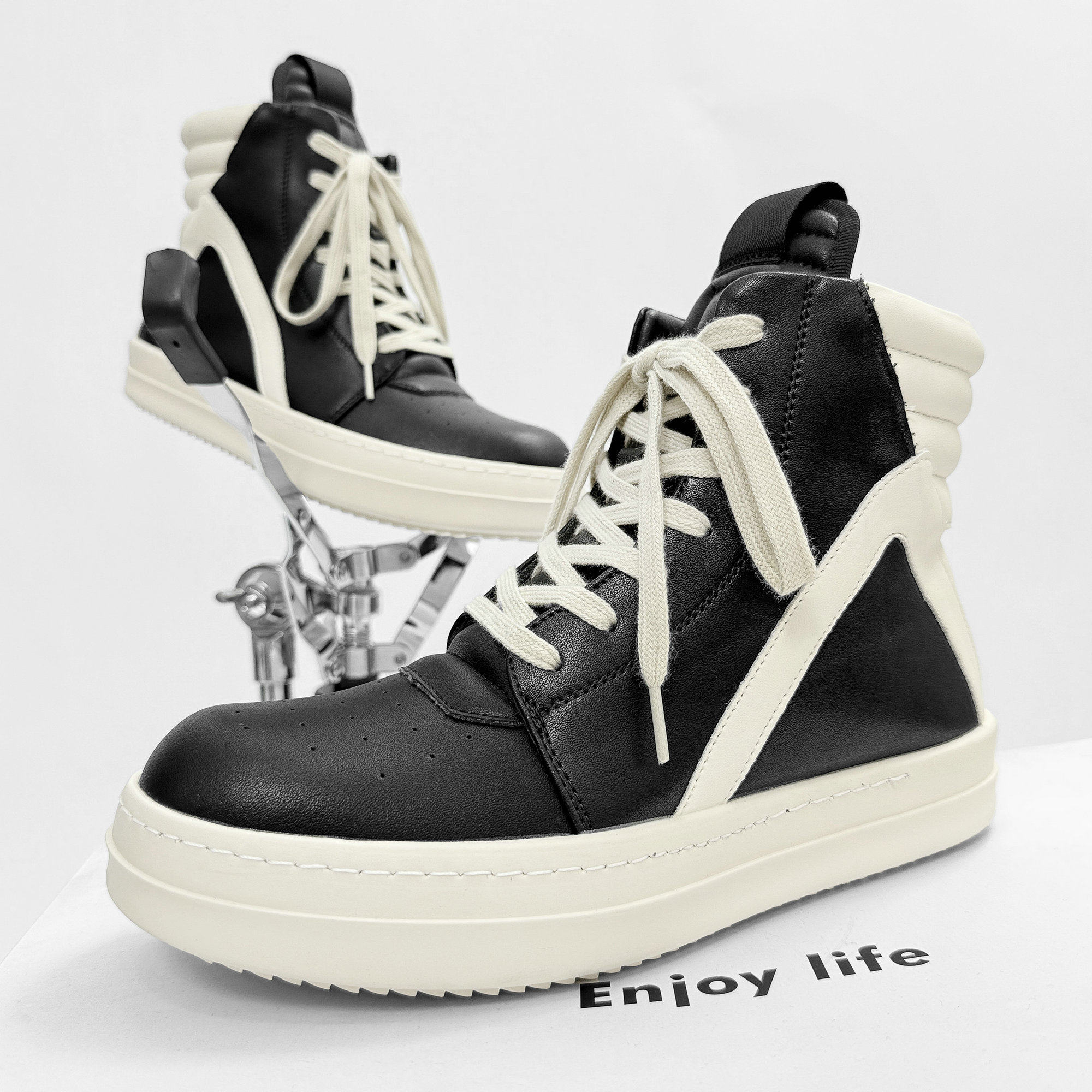 高帮鞋男鞋小众厚底欧美ins潮流明星真皮面高级感马丁靴美式板鞋