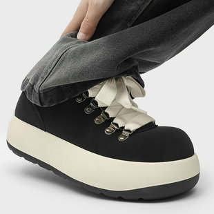 大头男鞋小众潮牌厚底工装鞋休闲圆头德比皮鞋美式增高网红面包鞋