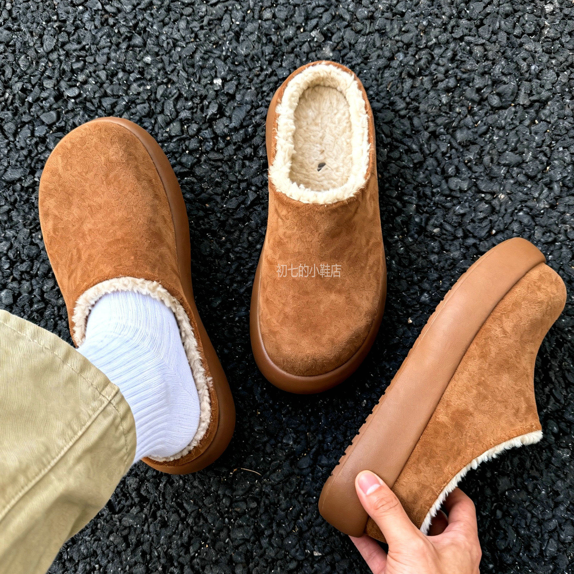 棉鞋男鞋子冬季板鞋加绒豆豆鞋一脚蹬懒人鞋半拖棉拖鞋软底雪地鞋