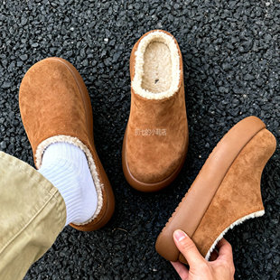 棉鞋男鞋子冬季板鞋加绒豆豆鞋一脚蹬懒人鞋半拖棉拖鞋软底雪地鞋