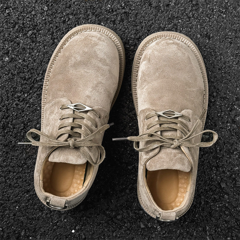 男士皮鞋真皮小众美式复古沙漠灰色厚底潮流休闲工装鞋大头德比鞋