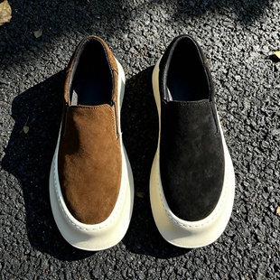 乐福鞋男鞋一脚蹬板鞋厚底老北京豆豆鞋复古休闲鞋皮面百搭懒人鞋