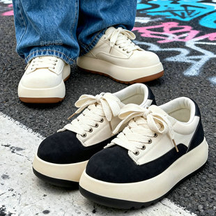 面包鞋男大头小众圆头板鞋厚底美式休闲胖胖鞋百搭低帮德比工装鞋