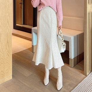 小香风亮片鱼尾半身裙2025新款 高腰a字裙气质包臀裙显瘦长裙6837