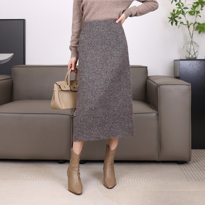 粗花呢羊毛小香风亮丝半身裙秋冬2026新款高腰时尚百搭长裙 12100