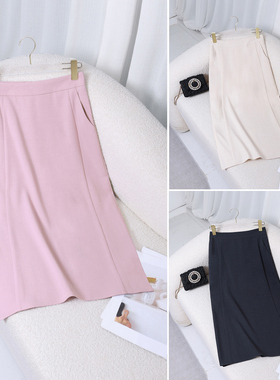 【年终大促】纯色直筒裙女夏季高腰A字西装裙休闲口袋半身裙28136