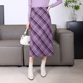 秋冬格纹半身裙高腰气质长裙复古时尚 年终大促 百搭直筒裙1247