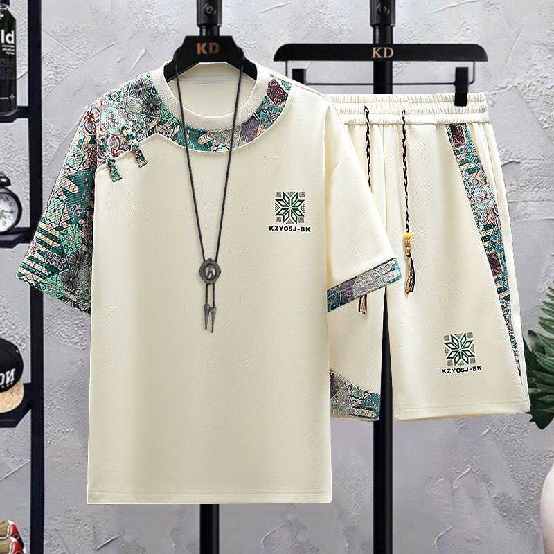 夏季新款中式时尚休闲套装男国风宽松潮流短袖短裤帅气运动两件套