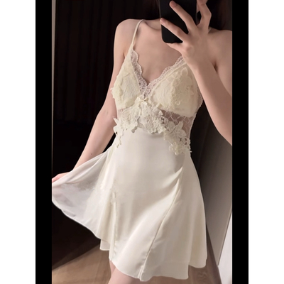 夏日花序 性感睡衣女款夏季冰丝带胸垫蕾丝吊带睡裙