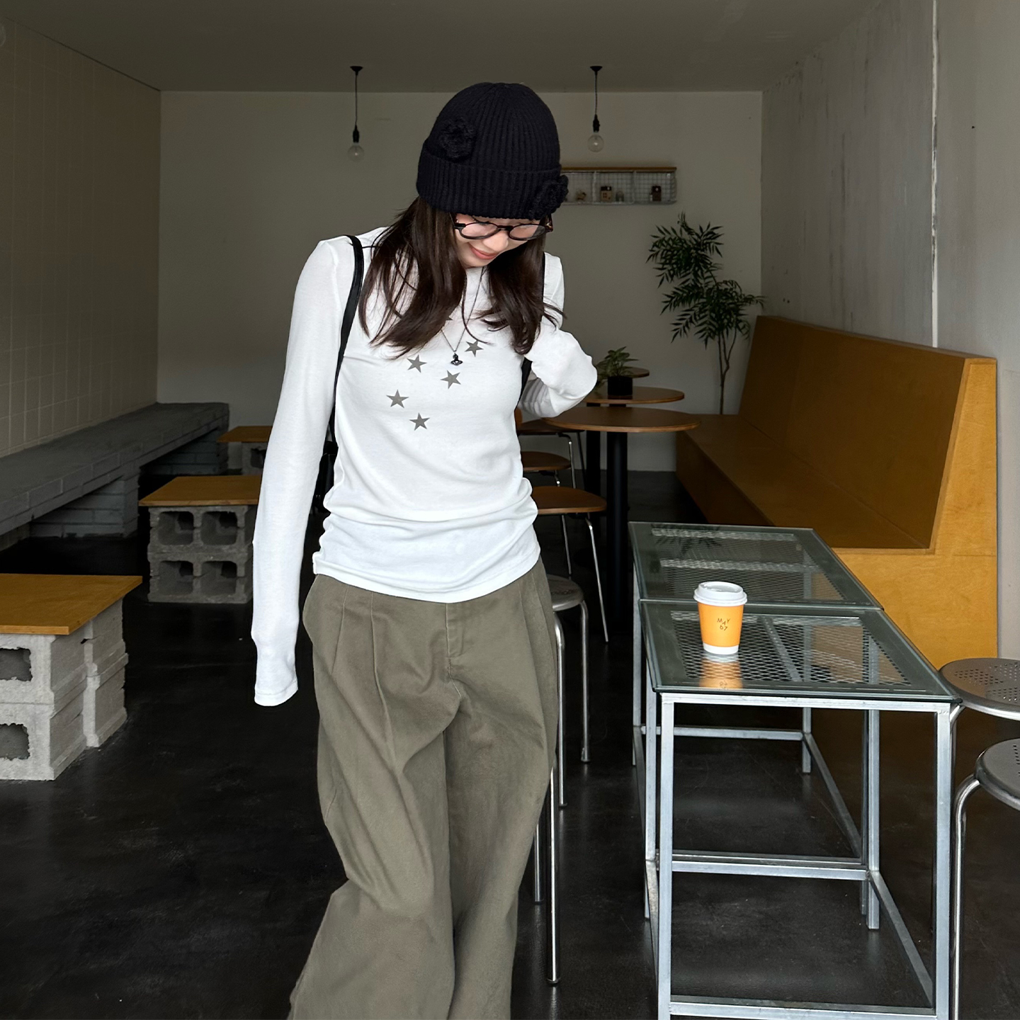 Our2【星星T】2025新款秋季时尚休闲设计款套头圆领印花T恤上衣