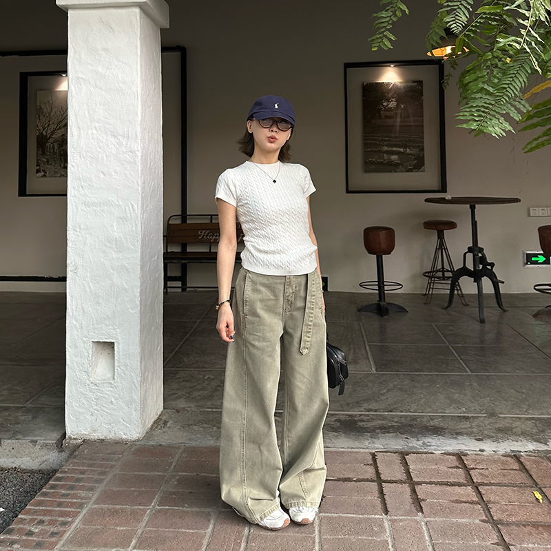Our2小众设计感高腰弯刀牛仔裤女夏季2025年新款复古水洗裤子潮