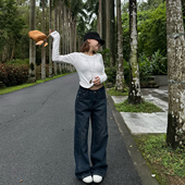 Our2 百搭设计感直筒牛仔蓝洗水牛仔裤 压线牛仔裤 2025秋冬新款