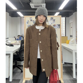 Our2复古棕色小香风羊毛外套女春季 2024新款 气质宽松高级感大衣