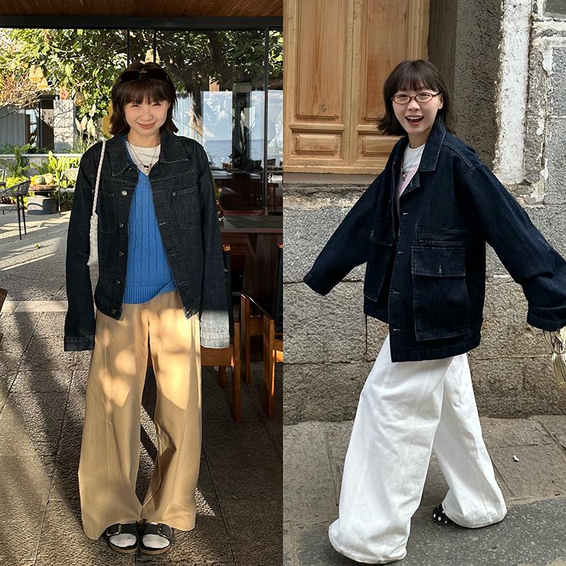 Our2复古宽松廓形原色牛仔外套女2025新款休闲百搭水洗夹克上衣潮