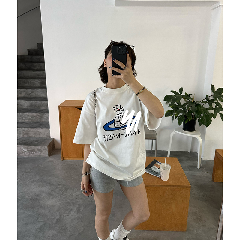 Our2星球短袖纯棉休闲圆领设计款印花宽松T恤上衣半袖慵懒体恤潮