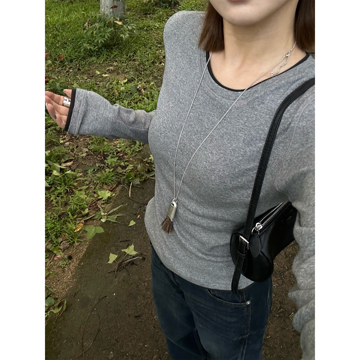 Our2【叠叠乐】2025新款秋冬季长袖拼接修身圆领长袖打底T恤上衣