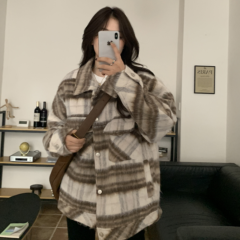 3西西Cherry毛呢子外套加棉上衣女冬季2022新款复古美式高级感棉服