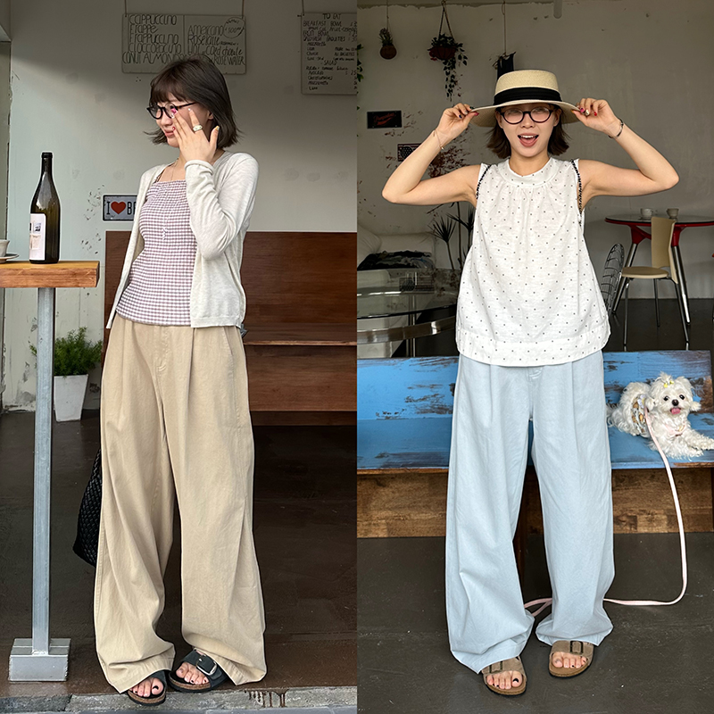 Our2设计感简约高腰阔腿裤气质休闲宽松百搭显瘦直筒长裤子拖地裤