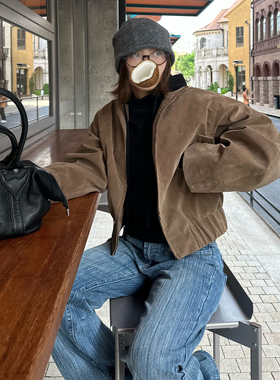 Our2【廓形夹克】秋冬季短款重工街头感时尚夹克长袖皮衣外套上衣