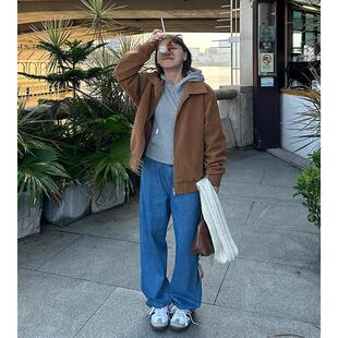 Our2复古蓝休闲高腰阔腿裤 新款 女妮妮水洗牛仔裤 宽松显瘦2024秋季