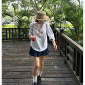 Our2小个子设计感腊梅高腰百褶短裙夏季 新款 显腿A字裙学生裙子潮