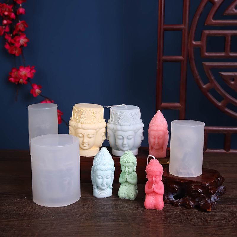 新品立体佛像形状模 手工DIY香薰蜡烛石膏扩香石摆件硅胶材料模具