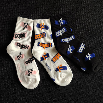 秋冬街头字母滑板长袜女潮ins长筒高帮男潮牌袜子冬秋中筒袜秋冬