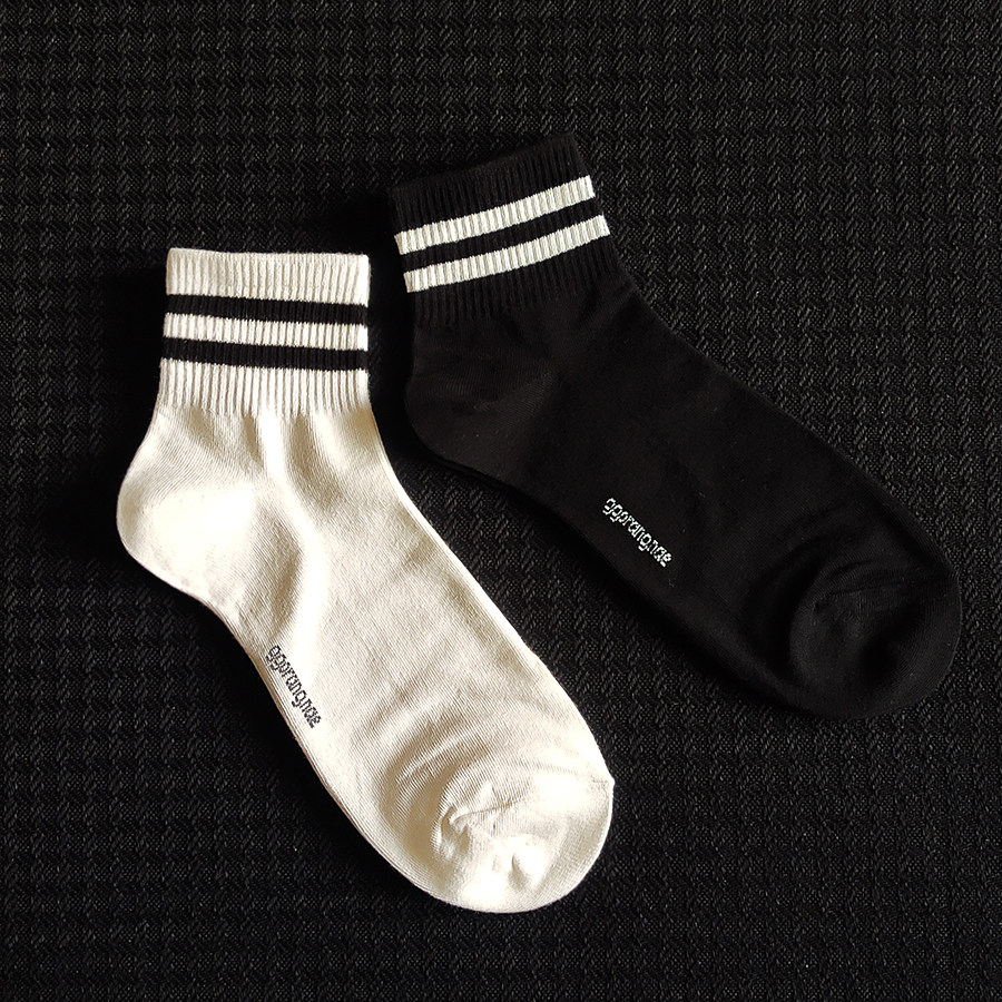 薄款中筒袜男日系黑色条纹白男士潮牌秋纯棉短袜女潮ins袜子春夏