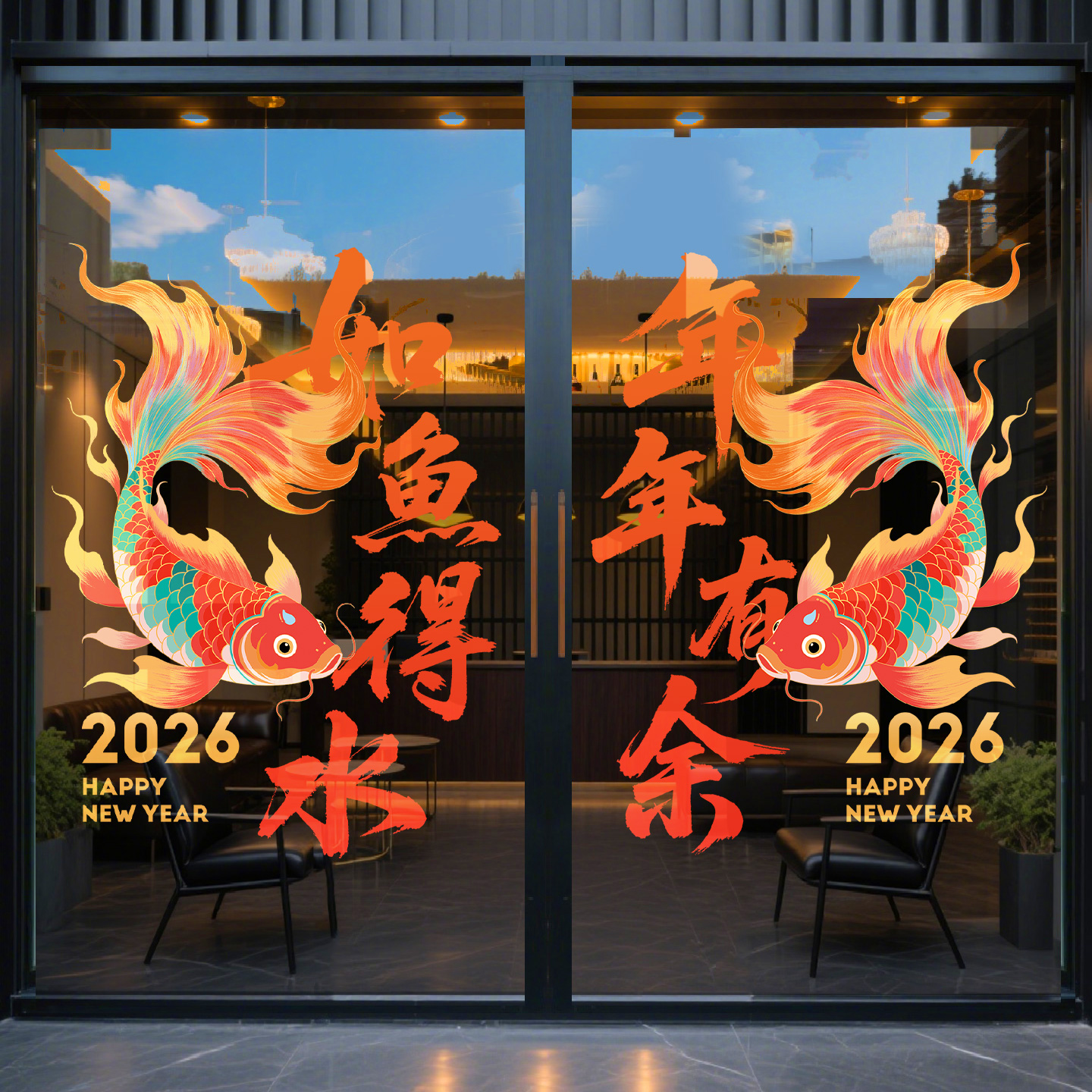 马年玻璃门贴纸静电贴新年窗花