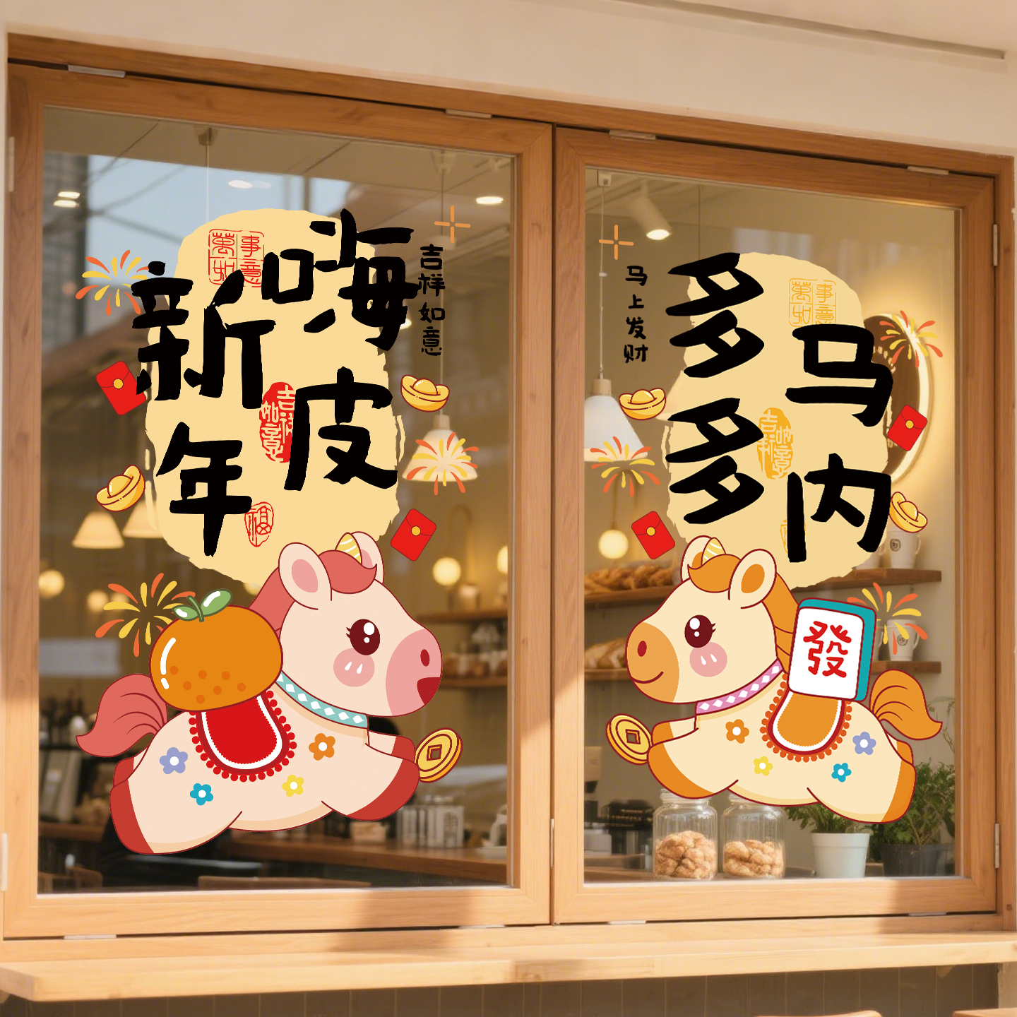 新年布置马年静电贴过年装饰纸贴