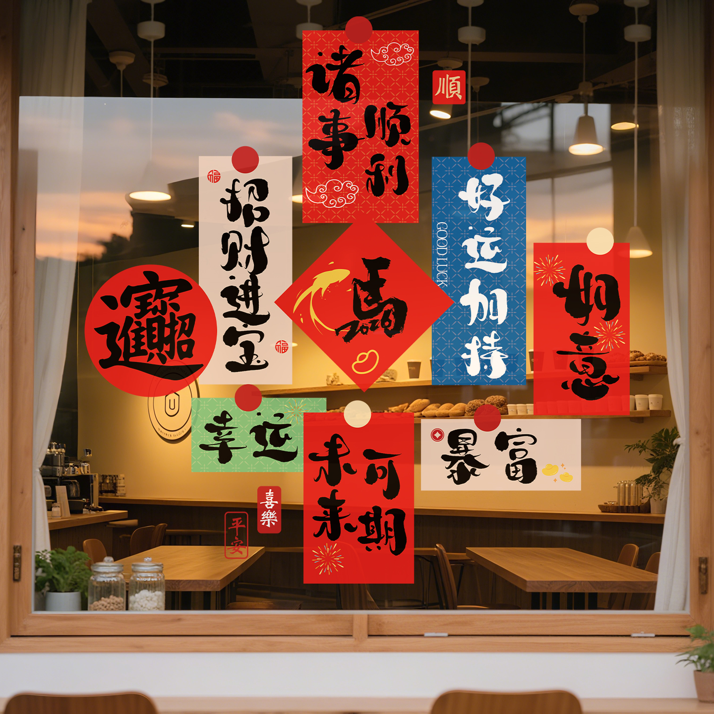 新年玻璃门贴纸2026马年窗花