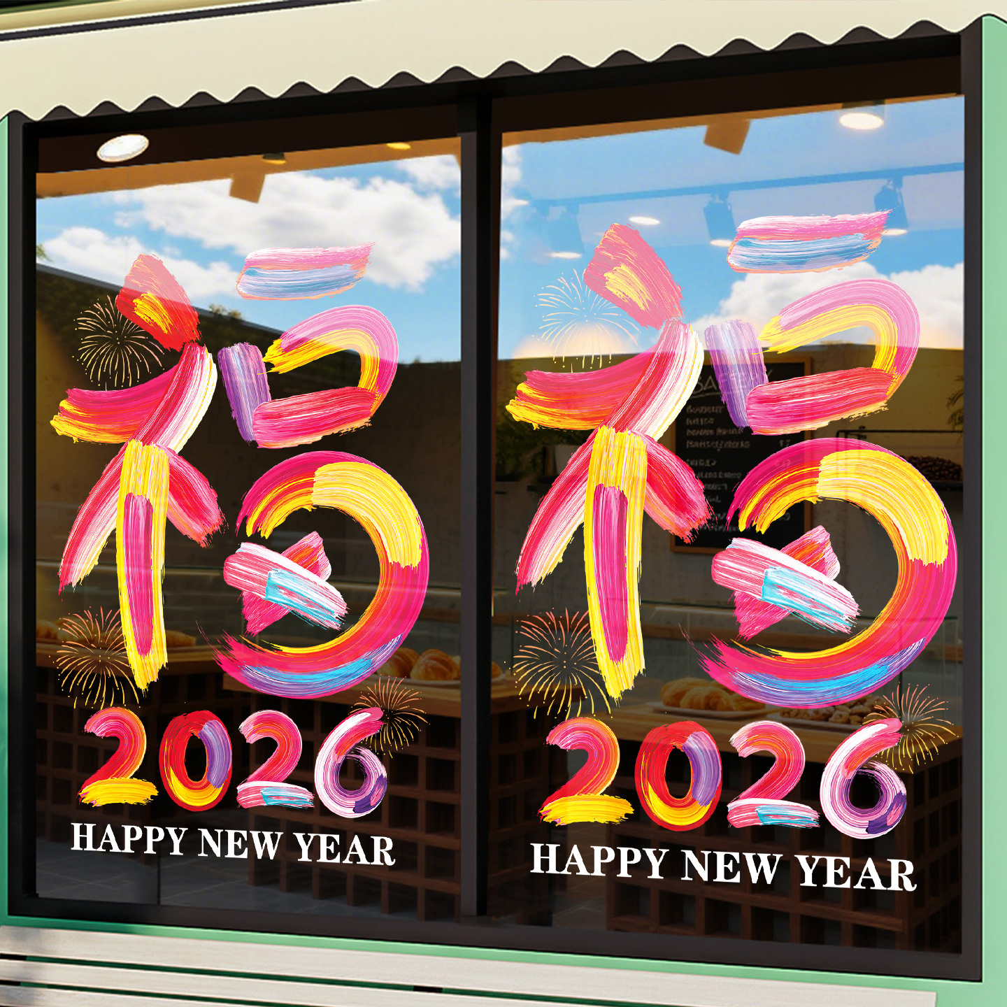 新年装饰品2026马年福字贴静电贴