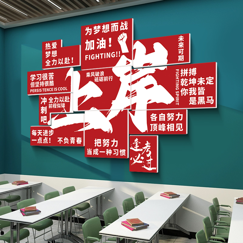 创意考研上岸培训机构背景墙装饰画贴纸初高中学校自习室墙面布置图片