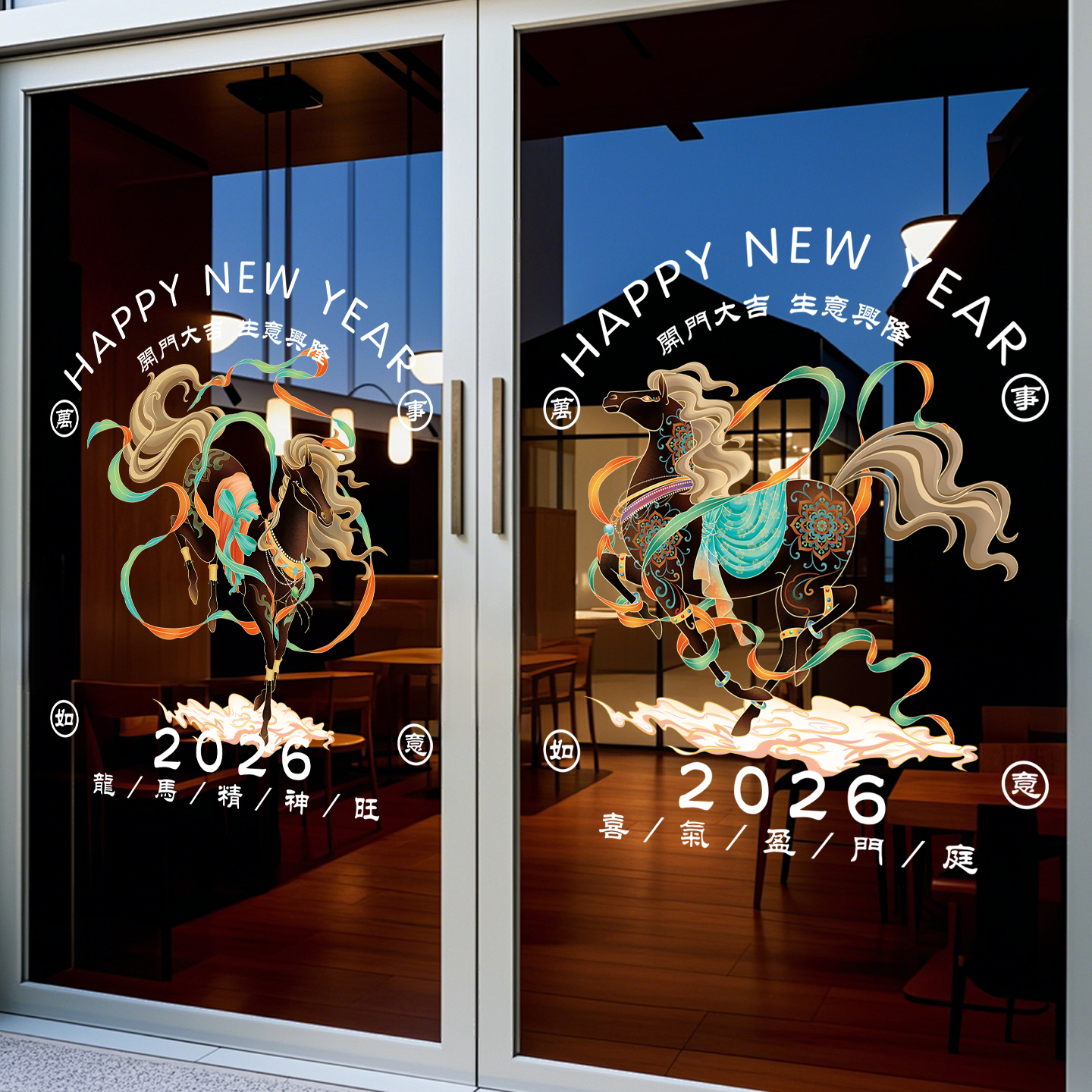 马年敦煌风窗花静电贴画装饰