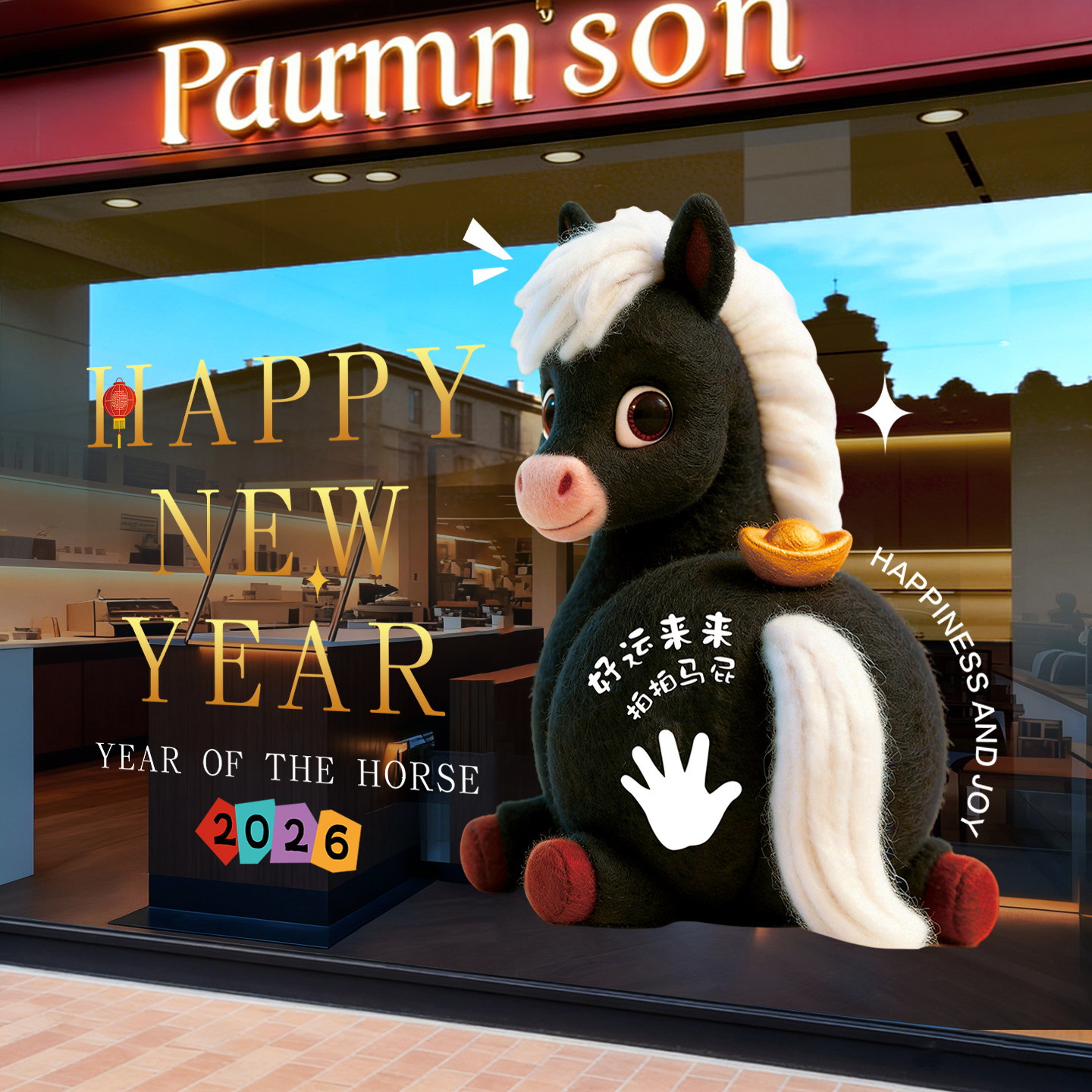 拍马屁打卡墙玻璃贴纸商场新年氛围布置马年窗户贴画橱窗窗贴装饰,家居饰品,门贴,淘宝优惠券,粉丝福利购,淘宝优惠卷