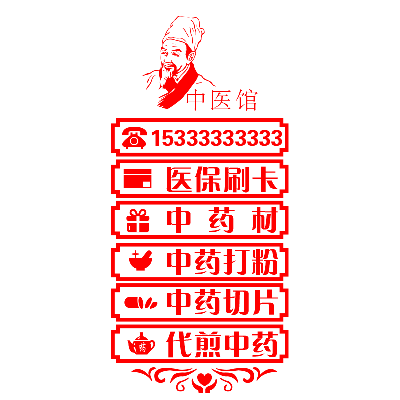 中医馆玻璃门贴纸创意针灸推拿
