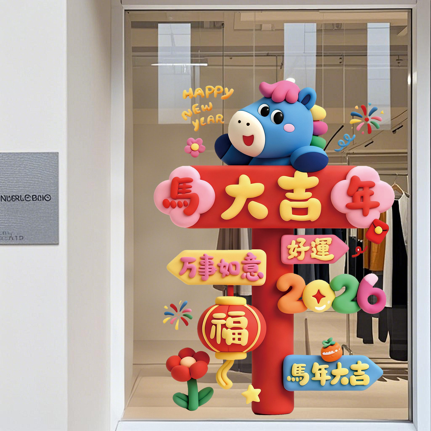 5D毛绒小马窗花玻璃贴纸新年静电贴立体门贴春节氛围布置橱窗贴,家居饰品,门贴,淘宝优惠券,粉丝福利购,淘宝优惠卷