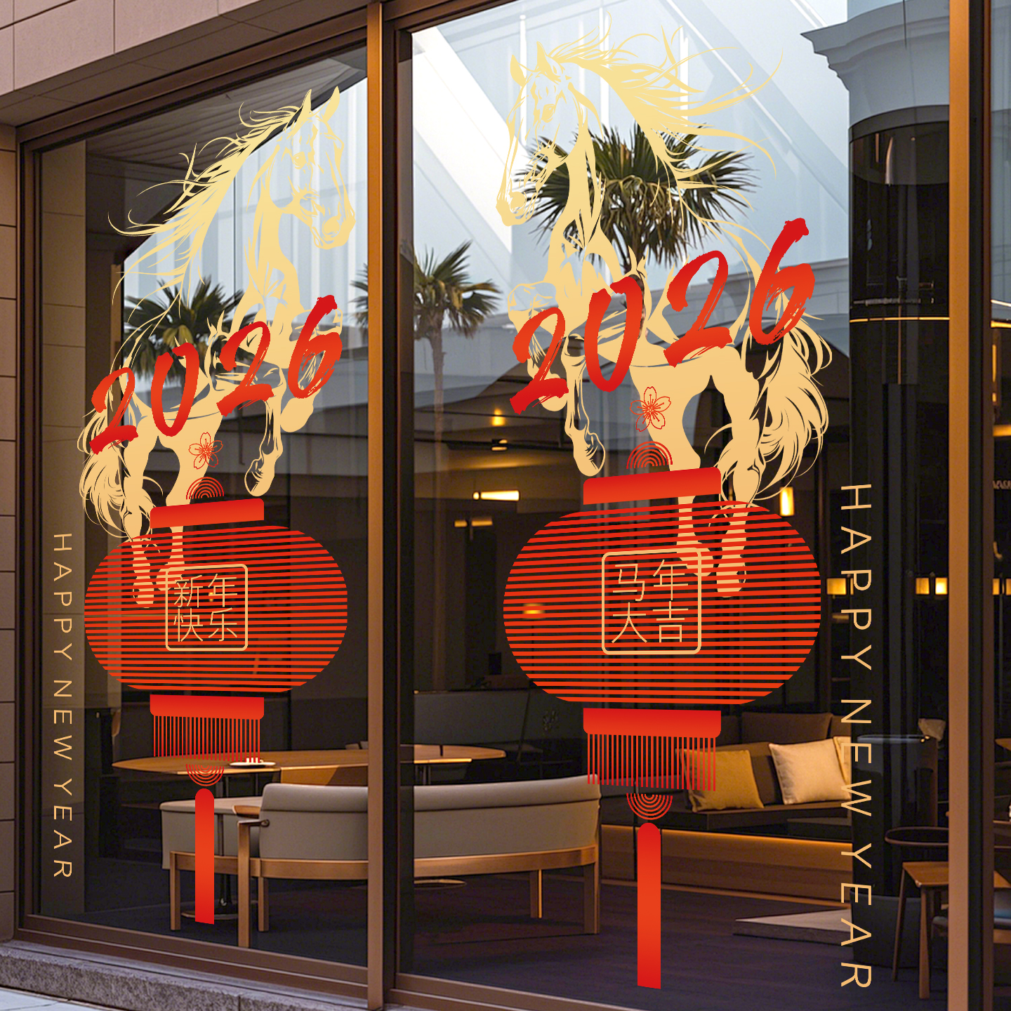 2026马年窗花静电贴新年氛围布置