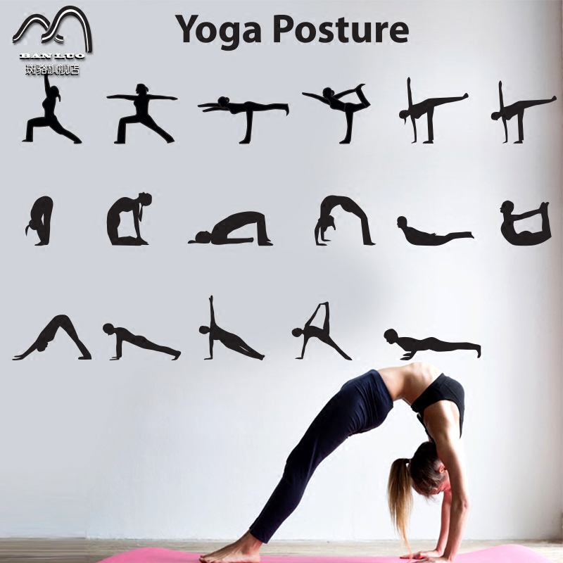 瑜伽体式经典动作 瑜伽馆健身房会所墙壁体式贴纸玻璃橱窗墙贴画