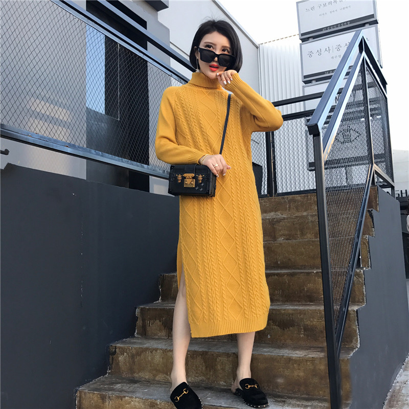 加厚宽松显瘦过膝打底裙套头毛衣