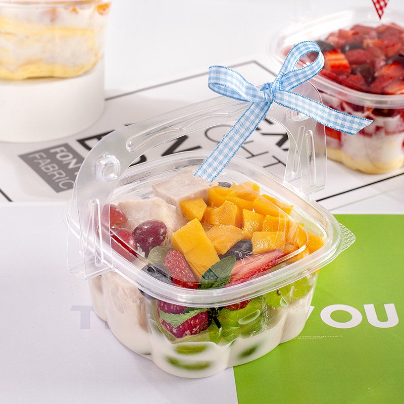 加厚透明花篮千层蛋糕包装手提便当打包盒水果捞慕斯提拉米苏盒子