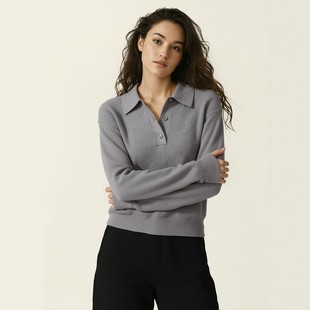 2025新款舒适棉质POLO领时尚针织衫/柔滑棉质毛衣秋冬女装482971