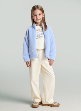 童装女童仿羊羔绒休闲宽腿裤阔腿裤加绒保暖裤子25秋冬新款478169