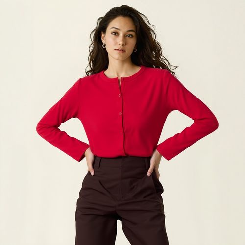 女装圆领提花印花开衫针织衫