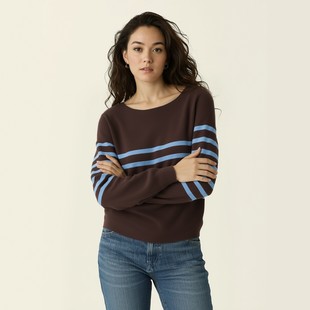 上衣女484504 2025秋冬毛衣毛衫 官网249女装 3D棉质圆领条纹针织衫