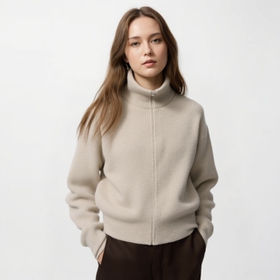 官网199女装舒芙蕾拉链针织开衫2025新款秋冬毛衣毛衫外套480490